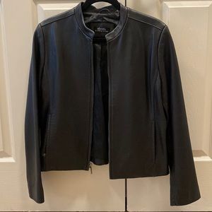 Black leather jacket with front zipper